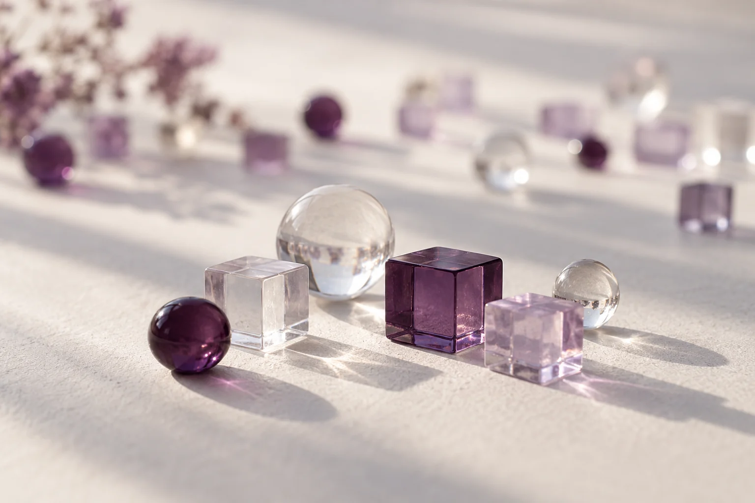 A small grouping of translucent pieces apart from a larger blurred field